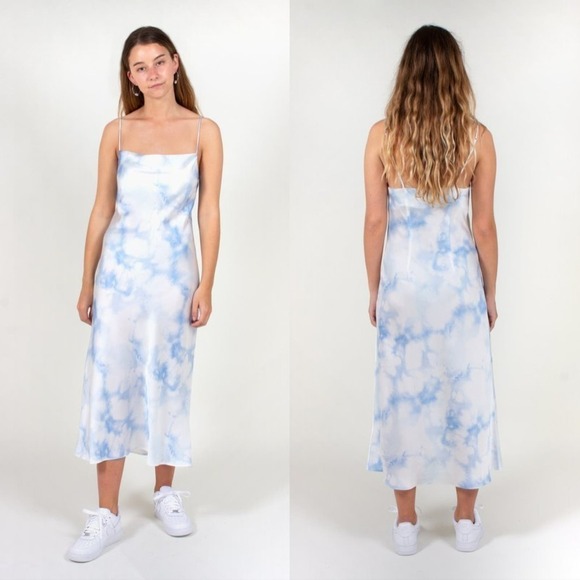 The Fifth Label Sound Dress Sleeveless Cowl Neck Slip Midi Blue Tie Dye Size 6 - Picture 1 of 9